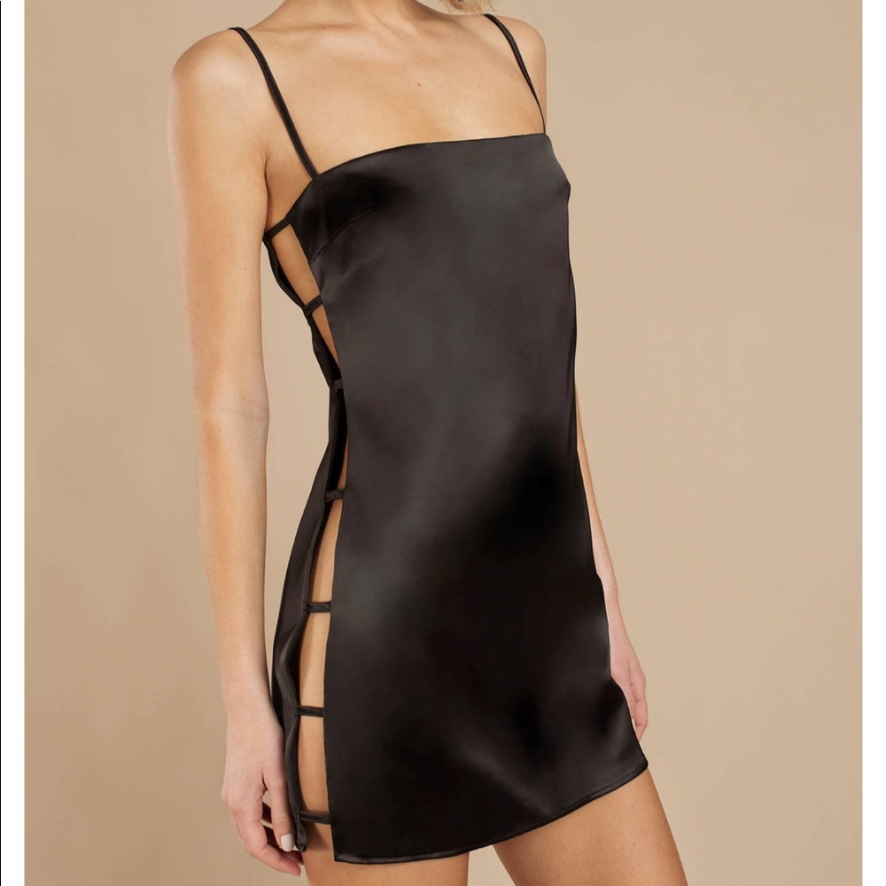NWT Tobi Black Side Cut Out Dress Not Yours Satin